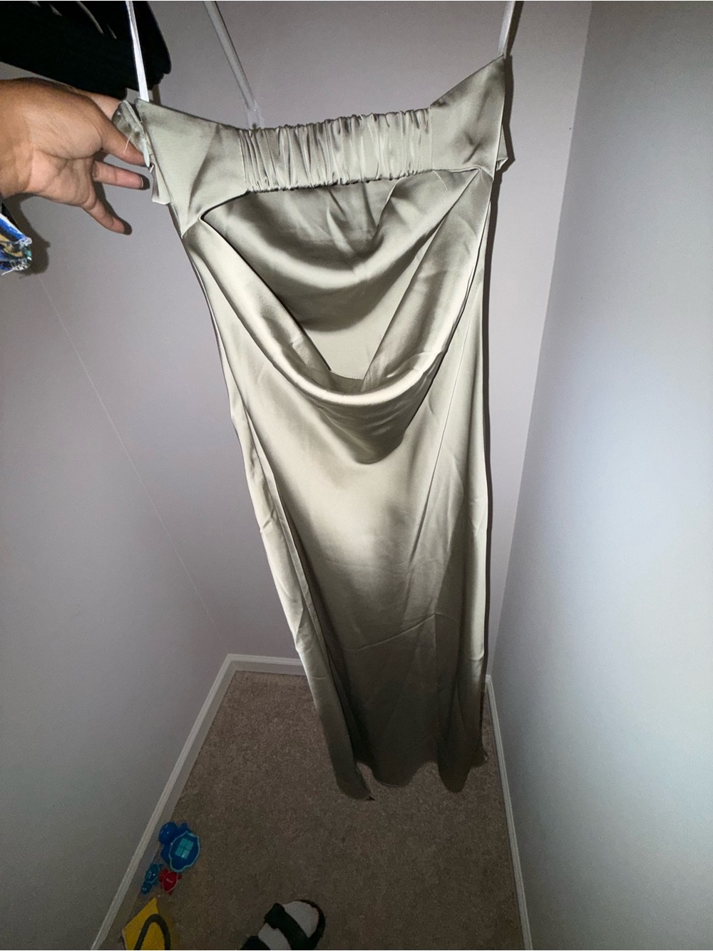 Satin Strapless Slip Dress in Sage Green - Picture 4 of 5